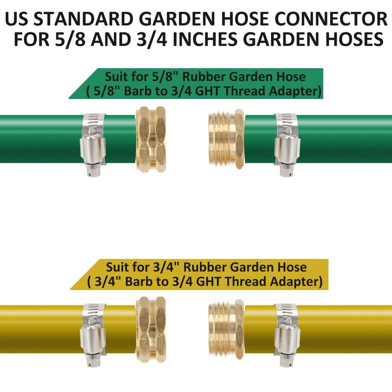 STYDDI Garden Hose Repair Kit, Solid Brass Water Hose Mender Female and Male Hose Connector with Clamps, Fit All 5/8" and 3/4" Rubber Garden Hose, 4 Set - Image 2